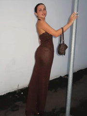 BXOXO Sexy See Through Dress Women Sequins Backless Halter Sleeveless Solid Slim Summer Trend Midnight Club Party Vestidos