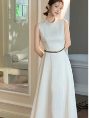 Bxoxo Women's Elegant Solid Prom Long Evening Dresses Vintage Chic A-Line Sleeveless White Patchwork Party Dress French Vestidos Mujer