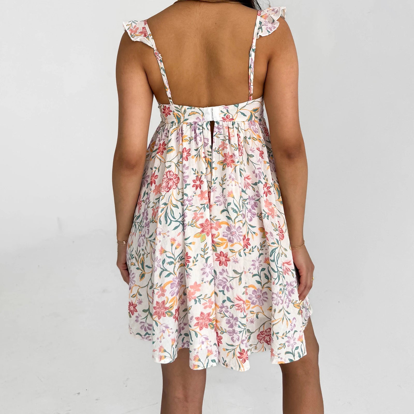 BXOXO Women Fairy Spaghetti Strap Mini Dress Y2K Floral Babydoll Short Dress 2025 Summer Backless Party Dress Streetwear