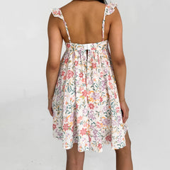 BXOXO Women Fairy Spaghetti Strap Mini Dress Y2K Floral Babydoll Short Dress 2025 Summer Backless Party Dress Streetwear