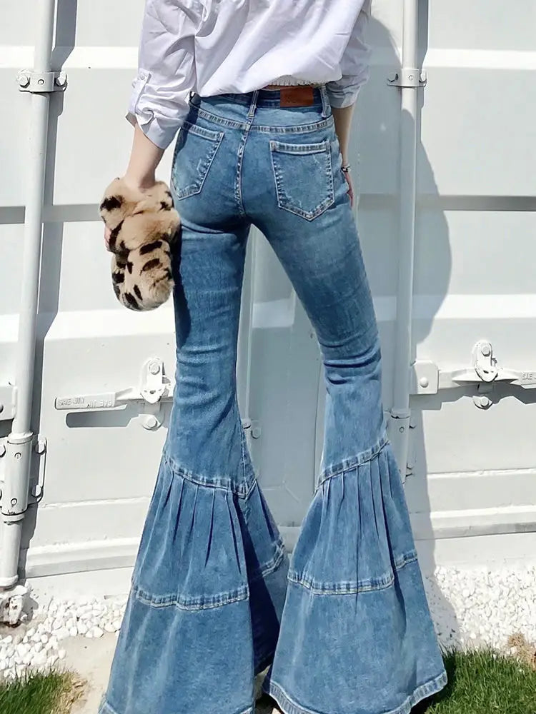 BXOXO Spring and Autumn Light Color Flared Pants Women's Retro High Waist Splicing Loose Slim Wide Leg Denim Pants y2k jeans