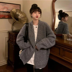 Bxoxo Autumn Warm Knitting Cardigan Sweater Women Korean Lazy Wind Soft All Match Cardigans Female Solid Loose Knitwear Coats