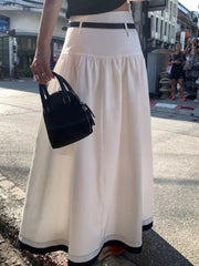 Bxoxo Korean Style White Skirts Women Elegant Harajuku Black Long Skirts Vintage Fashion Casual Basic Midi Skirt Streetwear