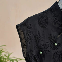 Bxoxo Retro Thin Shirt New Chinese Style Cheongsam Top Black Jacquard Short Sleeve T-shirt Summer Mature Fashion Women's Clothing