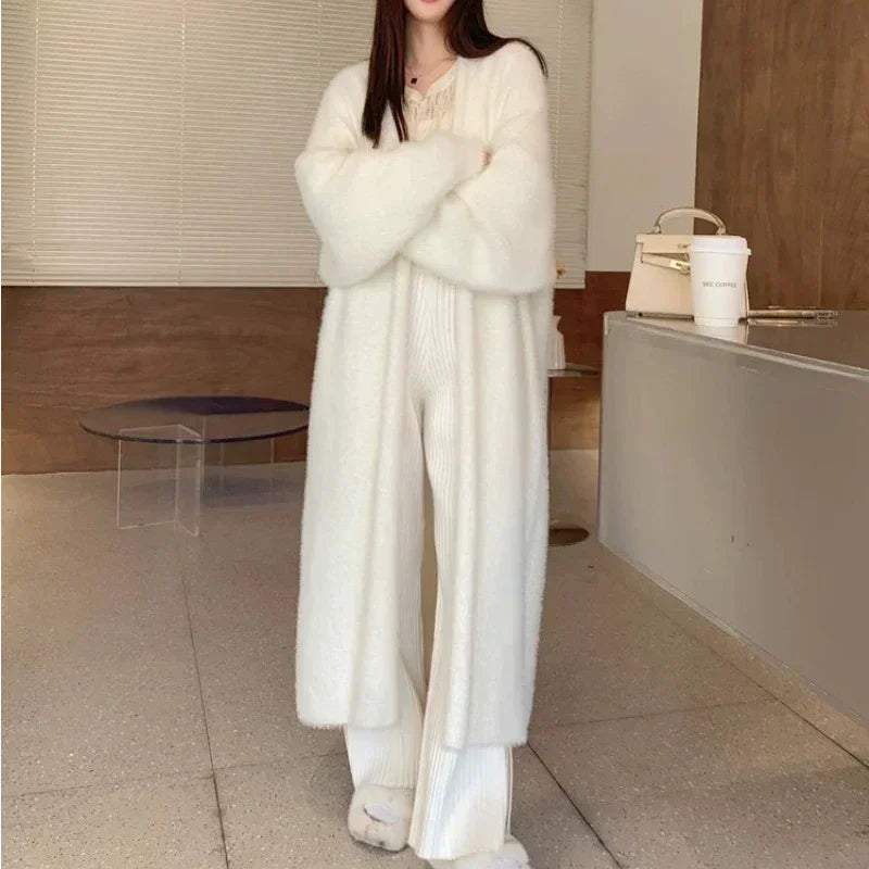 BXOXO Elegant Sweet Long Sweater Cardigan Women Korean Style Sweaters Coat Autumn Winter Solid Loose Casual Vintage Cardigan