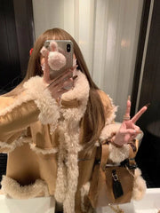 BXOXO Winter Warm Overcoats Women Outwear Casual Y2k Office Lady Vintage Faux Fur Wool Coat Ladies Korean Fashion Khaki Jackets Chic