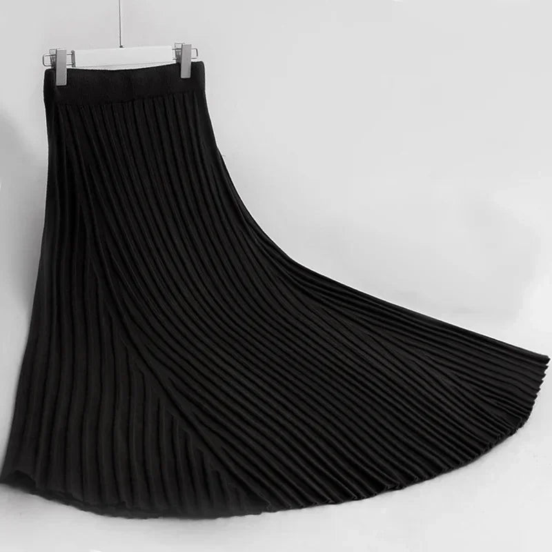 Bxoxo Winter Thickening Wool Blend Warm Maxi Long Rib Knitted Skirt Draping Large Swing Skirt