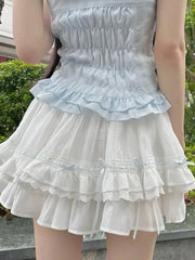 BXOXO Bow Sweet Women White Skirt Cute Casual Elegant High Waist Mini Skirts Vintage Preppy Style Kawaii Female Ball Gown Skirt