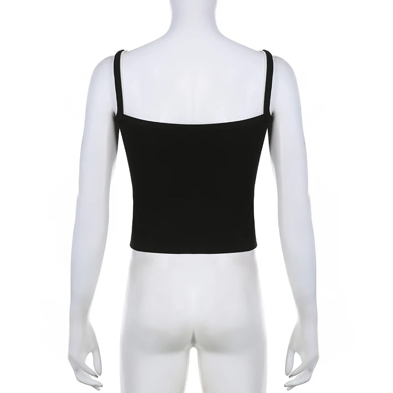 Bxoxo Contrast Fake Two-piece Crop Top Casual Patchwork Sleeveless Fashion Camis Vintage y2k Women Summer Tees Ladies Mini Vest