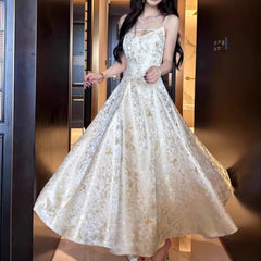 BXOXO Vintage A-Line Jacquard Party Dresses Women Jacquard Spaghetti Strap Big Swing Dress Luxury Sleeveless Vestidos 270A