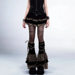 Bxoxo Y2K Leopard Print Ruffle Kawaii Vintage Skirts Goth Black Aesthetic Subculture Short High Waist Punk Cake Fluffy Cute Slim Skirt