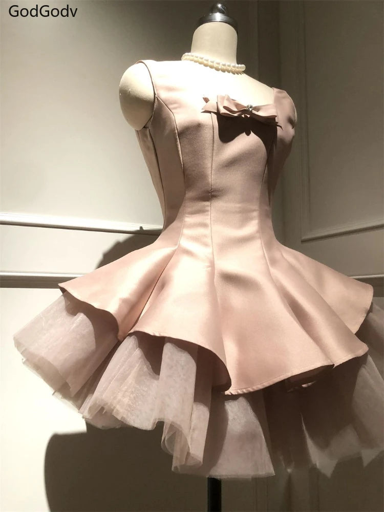 BXOXO Summer French Vintage Elegant Design Woman Dress Sweet Off Shoulder Retro Mini Dress Female Bow Fairy Party Chic Outfits 2025