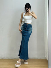 Bxoxo Spicy Girl Washed Denim Fishtail Half Skirt Women Summer High Waist Slim Split Slim Hip Long Skirt Fashion 2023 2Q1K