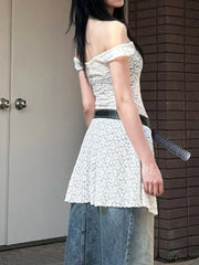 BXOXO Fashion Sheer Lace Cover Dresses Summer Women All-Match Slim Short Dresses Retro Simple