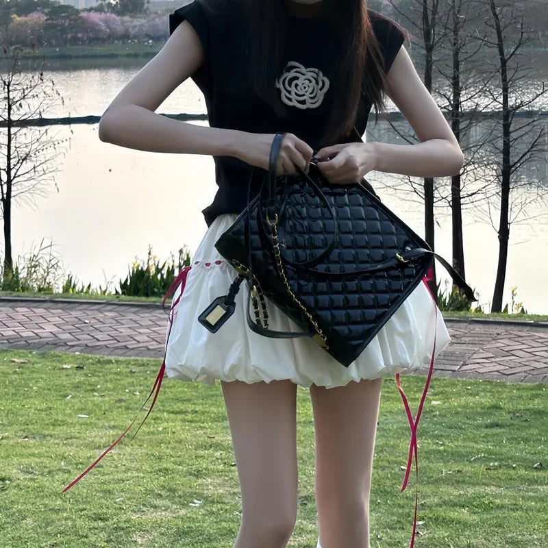 Bxoxo White Lace Up Mini Skirt Women Summer High Waist All Match Bud Skirts Y2K Korean Sweet Preppy Patchwork A Line Skirts New