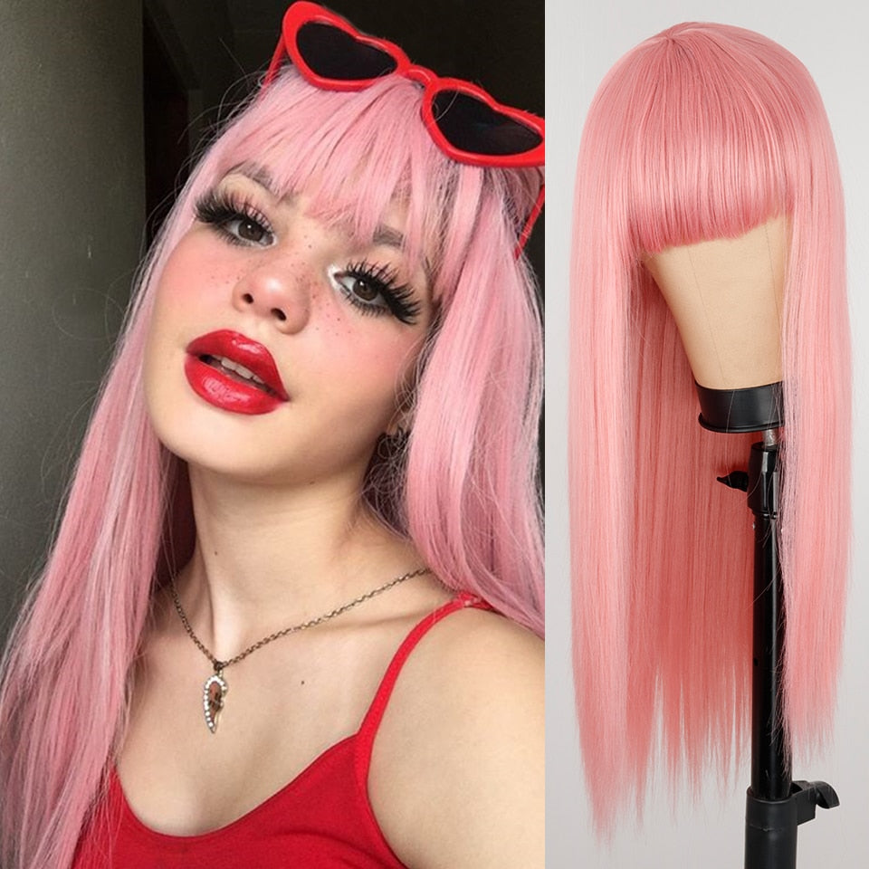 BXOXO Synthetic Blonde Wig with Bangs Short Wigs for Women Golden Wig Straight Bob Wig Natural Heat Resistant Wigs 11 Inches for Party