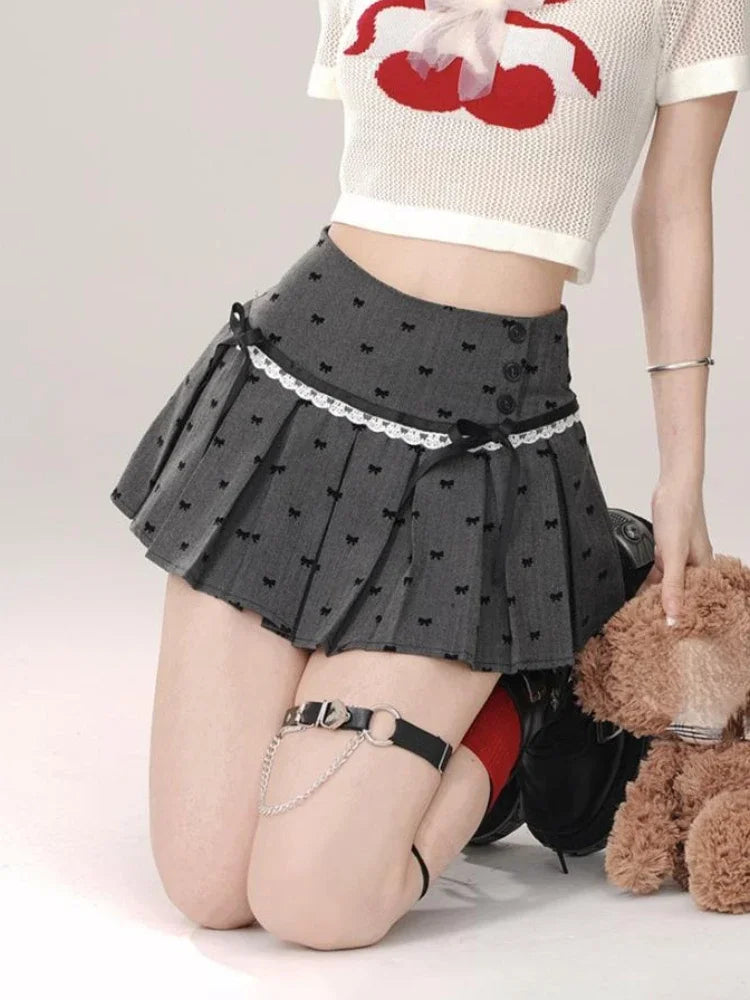 Bxoxo Summer 2000s Kawaii Sweet Y2k Mini Skirt Woman Japanese Style Bow Cute Skirt Outwear Casual Fashion Skirt Hot Girls Chic