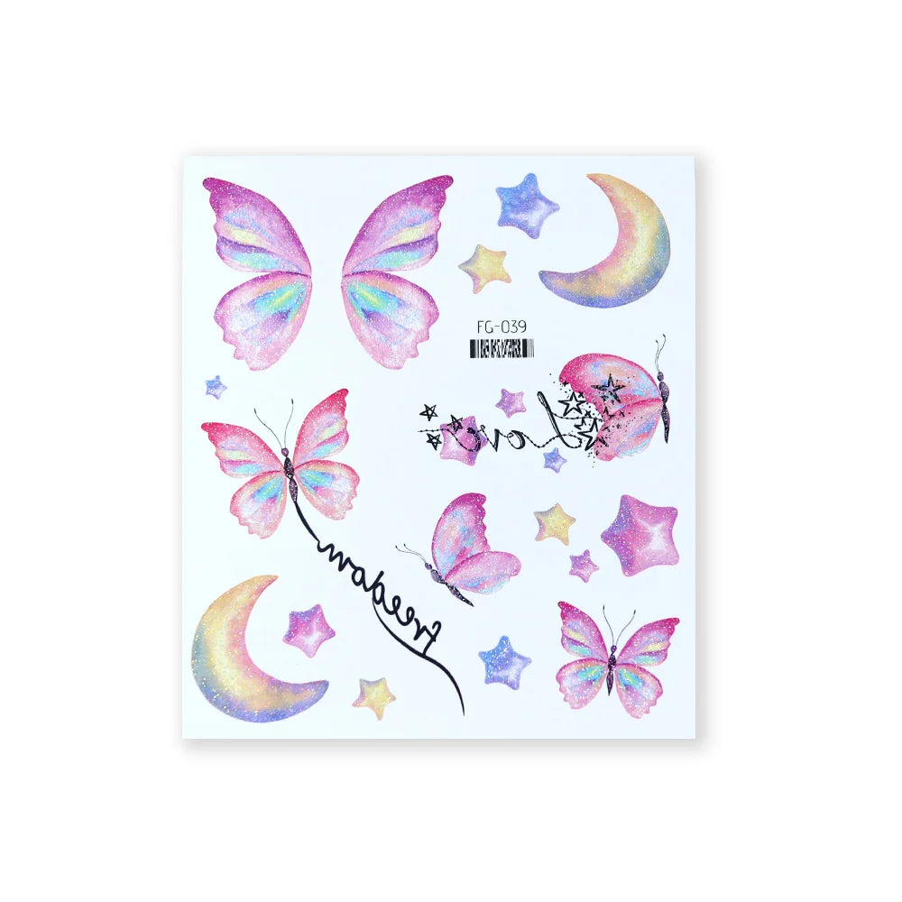 BXOXO 1 Sheet Flash Butterfly Temporary Tattoo Sticker for Eye Face Makeup Fairy Body Art Waterproof False Tattoo for Women