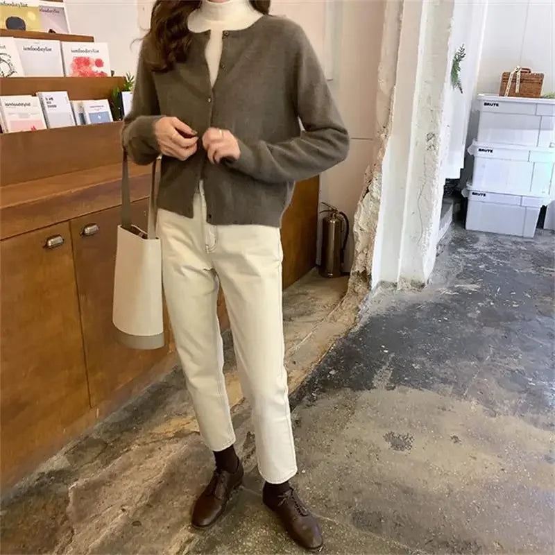 Bxoxo Knitted Sweater Cardigan Loose-fit Warm Jacket Inner Wear Outer Korean Style Stylish Women's Top Core-spun Yarn