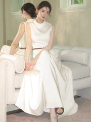 Bxoxo Women's Elegant Solid Prom Long Evening Dresses Vintage Chic A-Line Sleeveless White Patchwork Party Dress French Vestidos Mujer