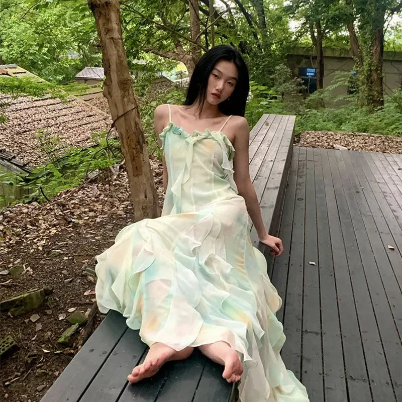 BXOXO French Style A- Line Dress Slimming Beach Vacation Halter Long Skirt Summer Wear Sleeveless Design Sensation Women's Clothing