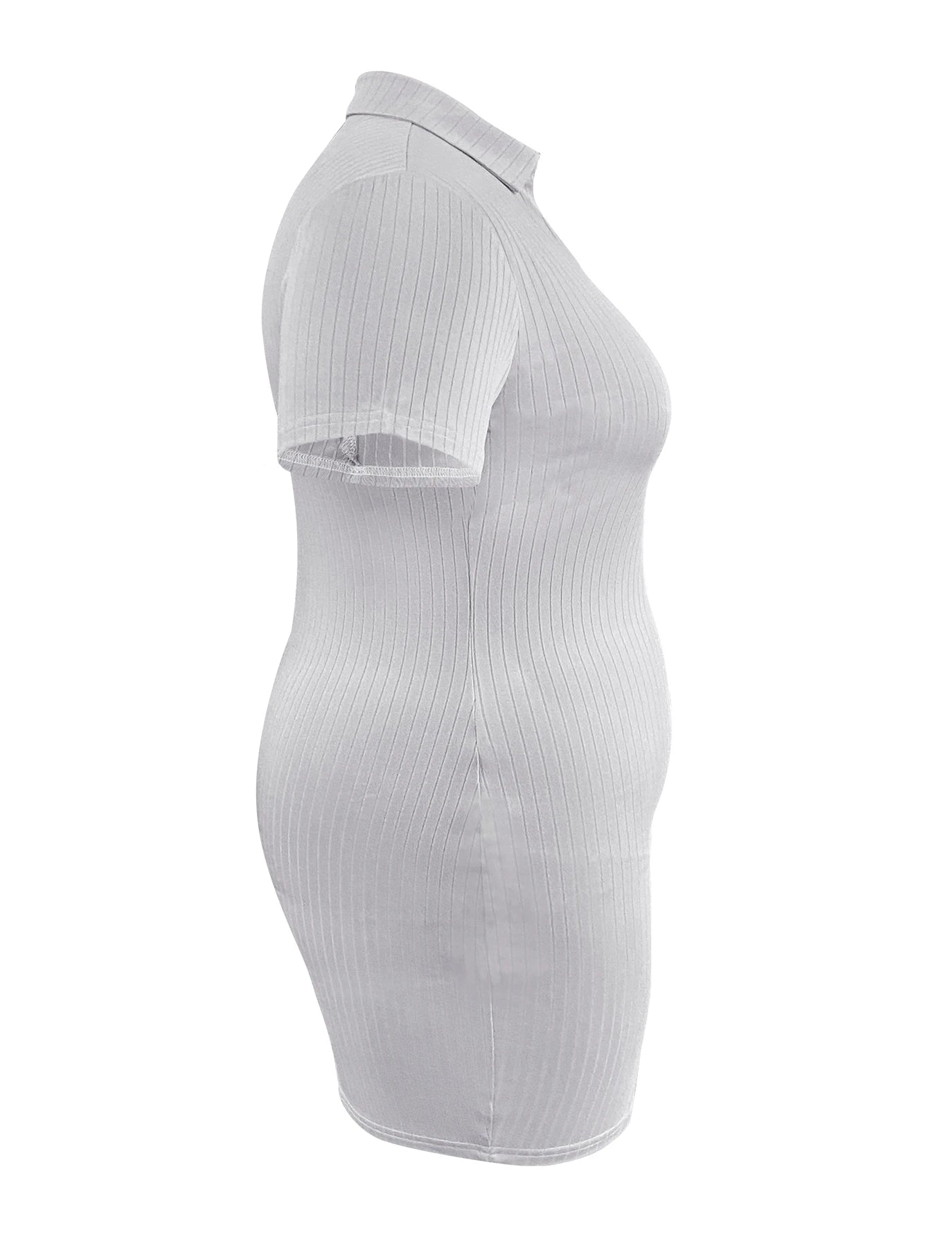 BXOXO Plus Size Basic Solid Color Bodycon Dress Women Spring Summer Short Sleeve Turndown Collar V Neck Casual Daily Mini Dresses