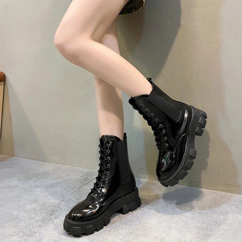 BXOXO New Fashion Thick Sole Thick Heel Women's Boots Large Size Women's Shoes Black Platform Sole Small Short Boots