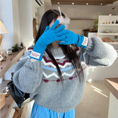 Bxoxo Autumn Winter Thicked Warm Black Sweaters Mujer Y2k O-neck Long Sleeve Knitted Pullover 2025 New All-match Top for Women
