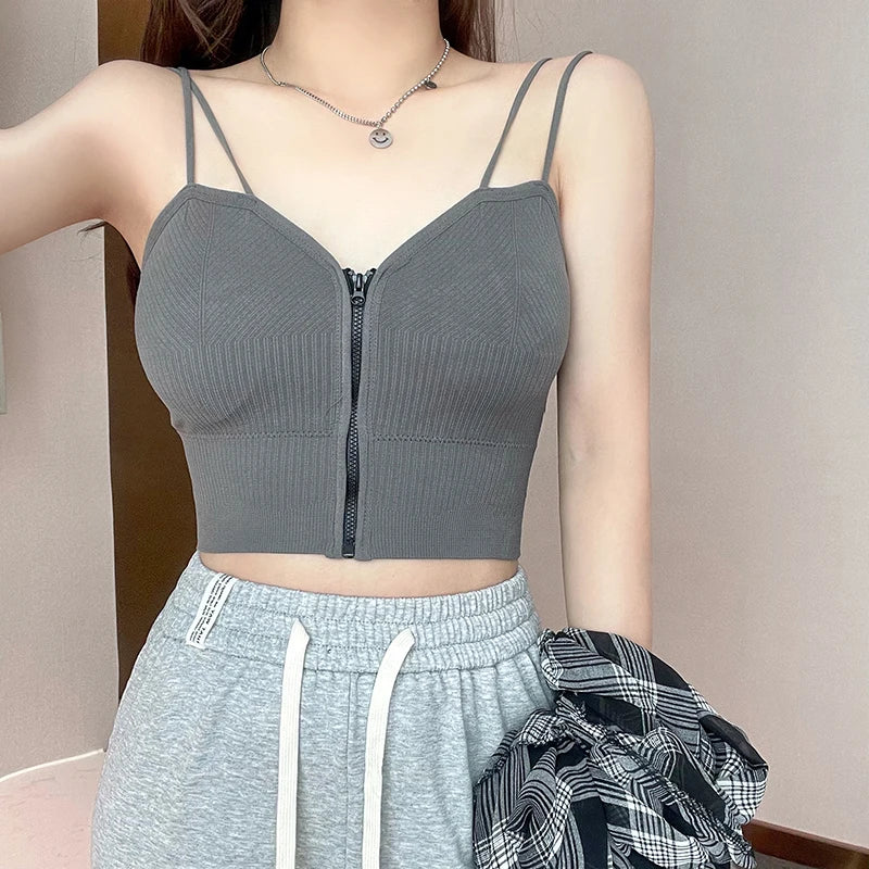 BXOXO Ziper Fly Crop Tops Wish Padded Underwear Tube Tops Women Cottons Crop Tops Basic Tops Women Basic Crop Tops Summer