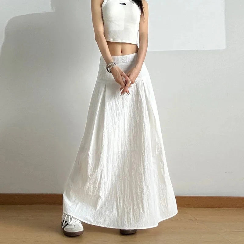 Bxoxo White High Waist Casual Midi Skirt Women Summer New Loose A Line Skirts Fashion Simple Basic Solid Quick Drying Skirt Mujer