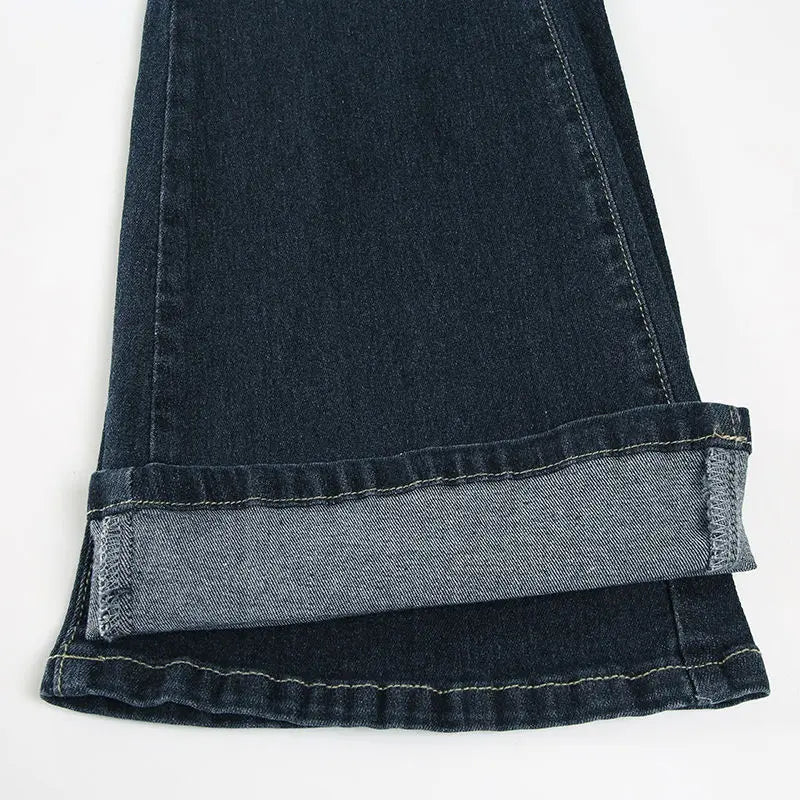 Bxoxo Vintage Washed Basic Flared Jeans Women Low Waist American Style Slim Denim Pants Button-up Trousers Casual Aesthetic