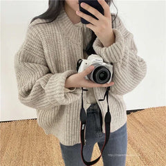 Bxoxo Women's Zip Up Sweater Cardigan Chunky Knit Stand Collar Zipper Front Plain Sweater Jacket Ladies Korean Chic Fall Winter Outfit
