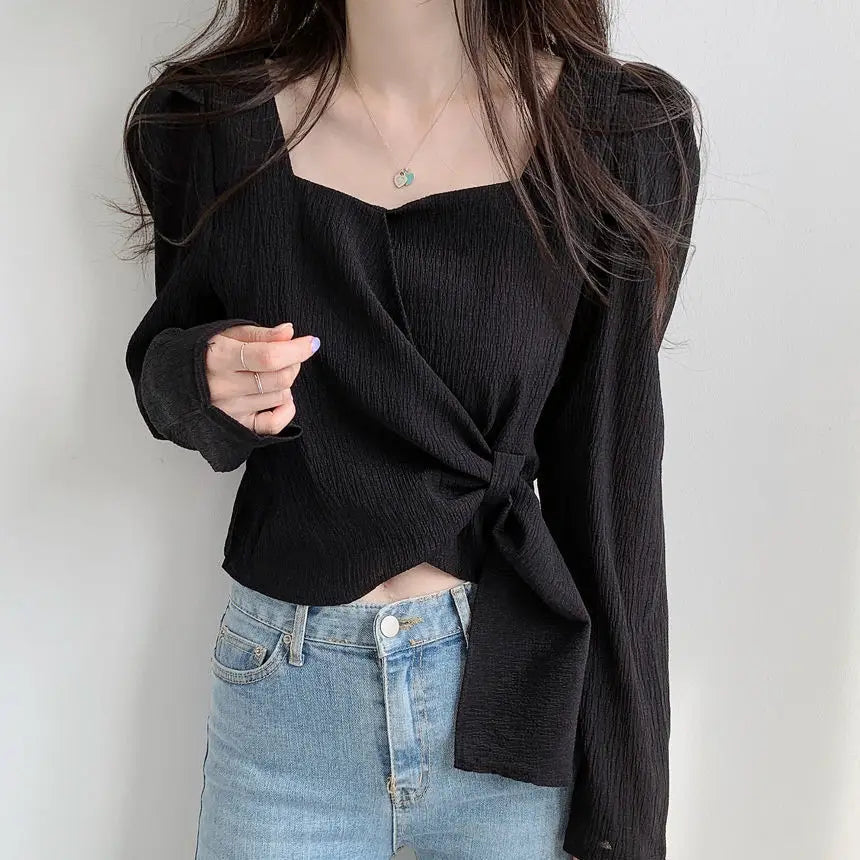 Bxoxo Tops for Women Elegant Social Clothes Korean Style Womens Shirt & Blouse Spring Long Sleeve White Chic Streetwear S Pretty Cute