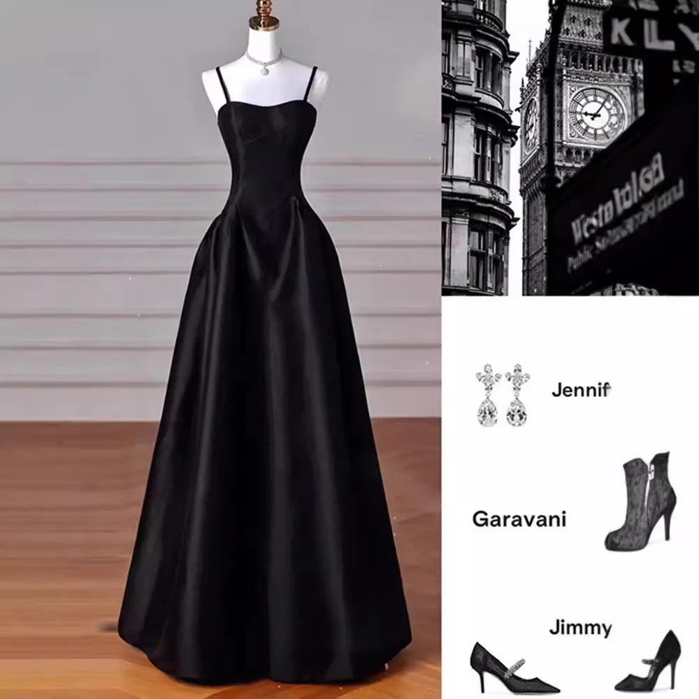 BXOXO New And Simple Evening Dress For Women Stain Spaghetti Strap V-neck Elegant Sexy Prom Dress For Banquet Vestidos