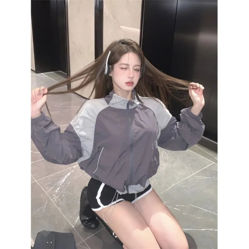 BXOXO Vintage Cropped Windbreakers Jacket Women Korean Fashion Summer Preppy Style Jackets Harajuku Coats Japanese 2000s Tops
