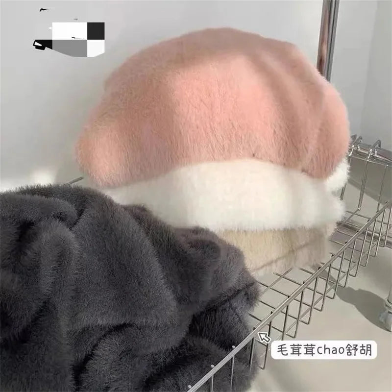 Bxoxo New Imitation Mink Coat Slimming Autumn And Winter Loose Fitting Long Sweater Thickened Lazy Knitted Cardigan Jacket White