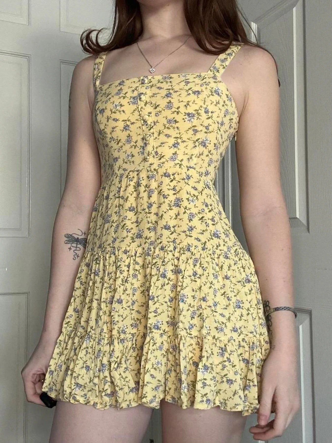 BXOXO Fashion Small Flowers Prints Summer Women’s Camisole Dress Slim Simple Sweet Prairie Chic Mini Dresses