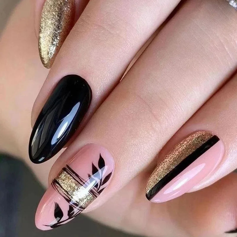 Bxoxo 24P French Oval False Nails Girls White Edge Design Nude Color Wearable Press on Nail Full Cover Short Acrylic Almond Fake Nails