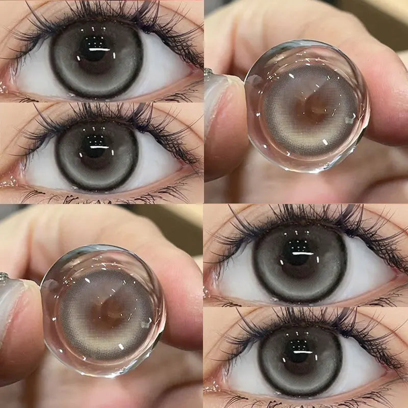 BXOXO 2PCS Korea Colored Contact Lenses Myopia Degree -0.00 to -8.00 Gray Eyes Beauty Pupil Brown Makeup Lens
