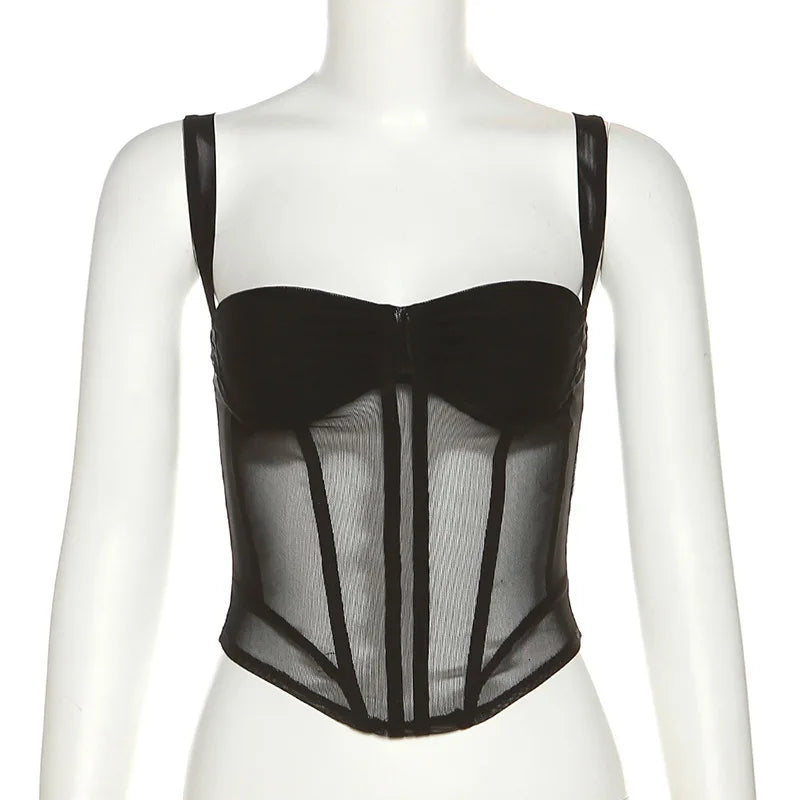 BXOXO Women Crop Corset Camisole Casual Summer See-Through Spaghetti Straps Tank Tops Sleeveless T-Shirt for Club Streetwear