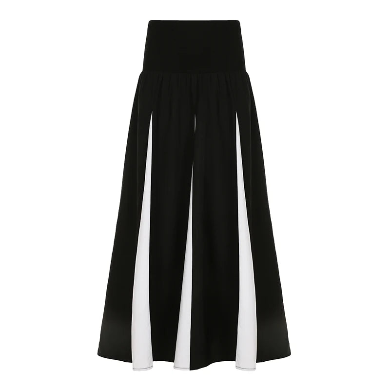 BXOXO Casual Loose Patchwork A-line Long Skirt Streetwear y2k High Waist Skirts for Women Korean Fashion Ladies Bottoms Summer