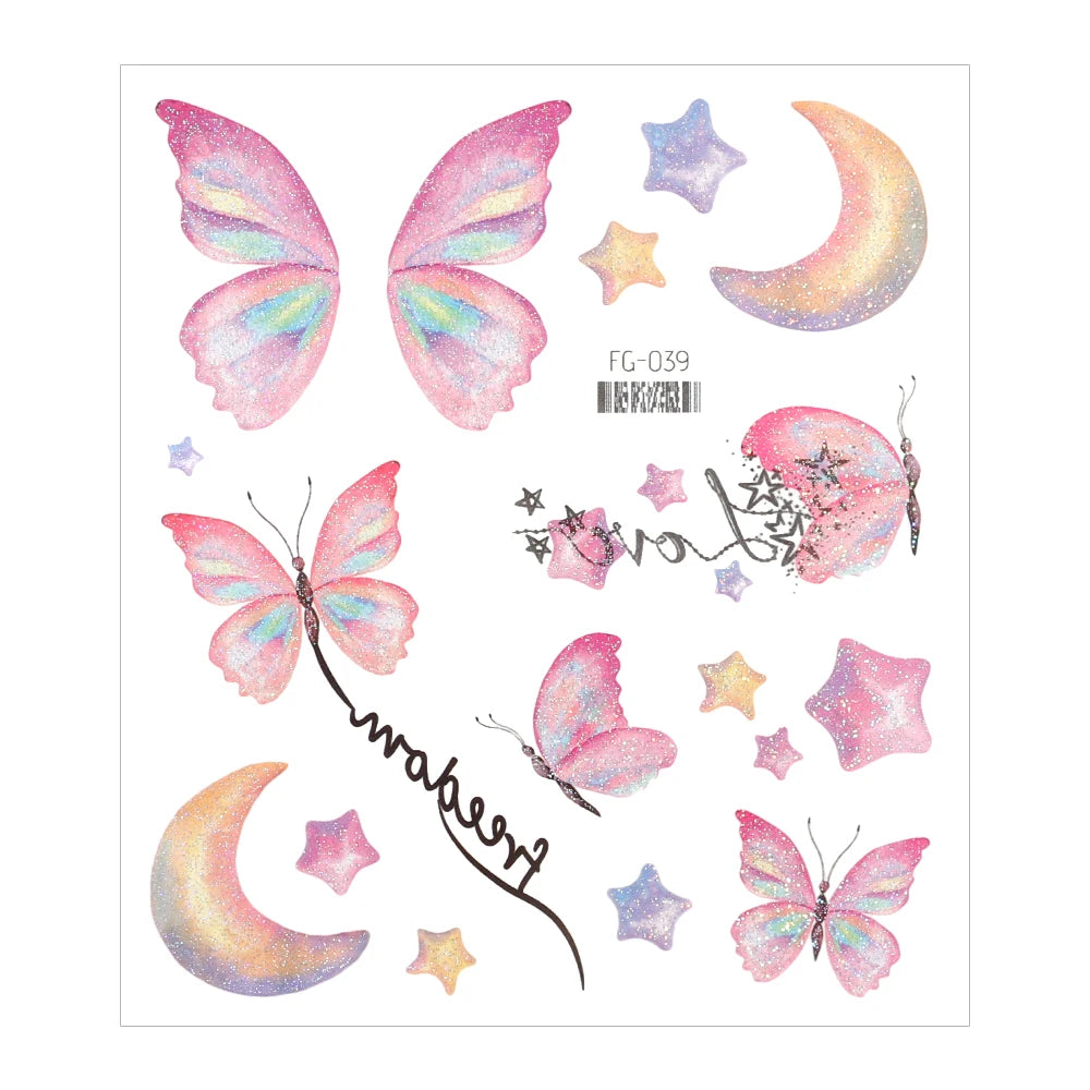 BXOXO 3D Fairy Butterfly Wings Shiny Tattoo Sticker Waterproof Eyes Face Body Art Fake Tattoos For Women Makeup Dance Music Festival