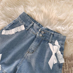 BXOXO Woman Jeans Pants Denim a Version High Waist Raw Hem Shorts Women's Lace Pants Pantalones Vaqueros Mujer Pants Women Jeans