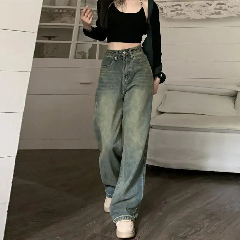 Bxoxo Vintage High-waisted Slimming Jeans American Style Casual Bell Bottoms Versatile Straight-leg Long Pants For Women