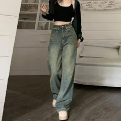 Bxoxo Vintage High-waisted Slimming Jeans American Style Casual Bell Bottoms Versatile Straight-leg Long Pants For Women