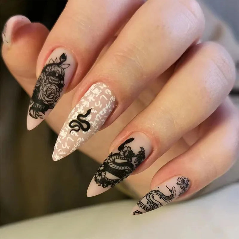 Bxoxo 24P French Oval False Nails Girls White Edge Design Nude Color Wearable Press on Nail Full Cover Short Acrylic Almond Fake Nails