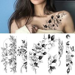 BXOXO Temporary Rose Flower Skin Tattoo Stickers Removable Blossom Flase Tattoos for Apart arm and shoulder Neck Back Flower Tattoos