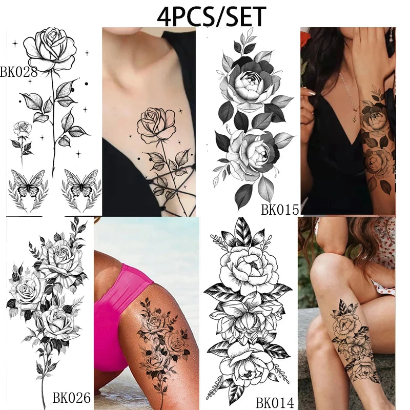 BXOXO Temporary Rose Flower Skin Tattoo Stickers Removable Blossom Flase Tattoos for Apart arm and shoulder Neck Back Flower Tattoos