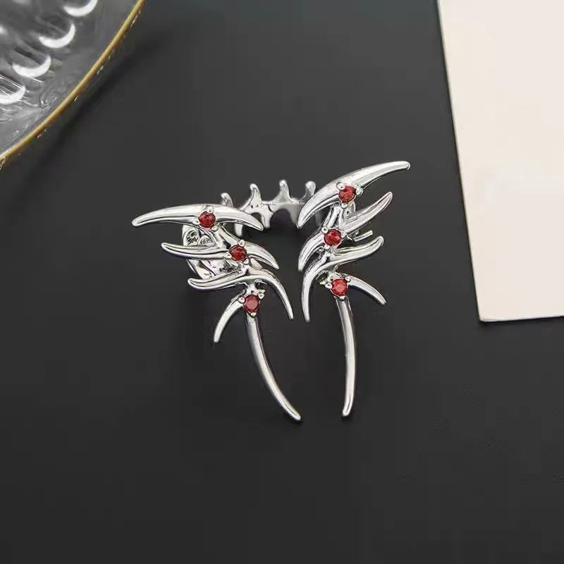 BXOXO Rock Spider Ring Red Zircon Crystal Liquid Metal Silver Color Open Ring For Women Rock Party Jewelry Hip Hop Accessories