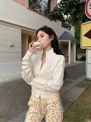 Bxoxo Vintage Turtleneck Zipper Cardigan for Women Autumn Loose Long Sleeves Knitted Sweaters Y2K Ladies Soft All Match Jumpers